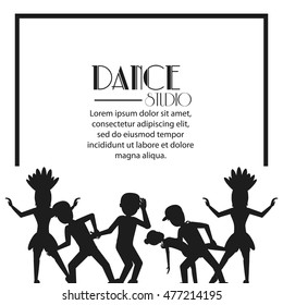 girls boys cartoons avatar dancer dance studio academy advertising icon. Silhouette black and white design. Vector illustration