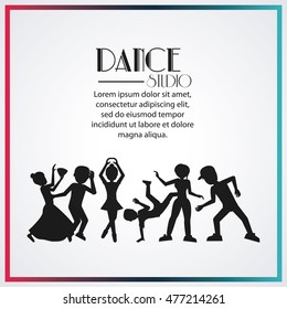 girls boys cartoons avatar dancer dance studio academy advertising icon. Silhouette and frame design. Vector illustration