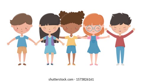 Girls and boys cartoons design, Kids friendship childhood little people lifestyle and person theme Vector illustration