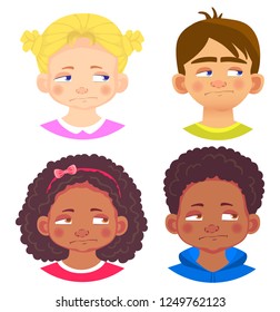 Girls and boys character set. Emotions of children face. Face vector illustration