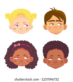 Girls and boys character set. Head icon. Face vector illustration