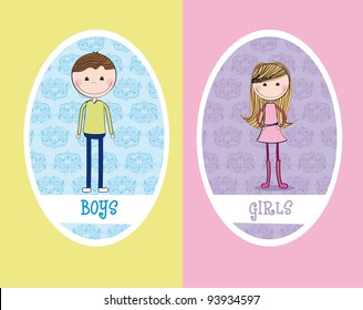 girls and boys circle sign restroom. vector illustration