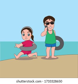 Girls and boys come to relax on the beach. Both are happy with the atmosphere around them. Get ready to enjoy swimming