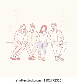 girls and boys friendship hand drawn style vector doodle design illustrations.