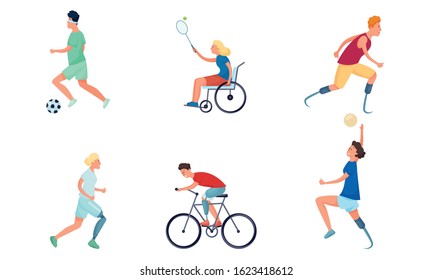 Girls and boys handicapped or disabled doing sport vector illustration