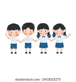 girls and boys stand together holding hands
