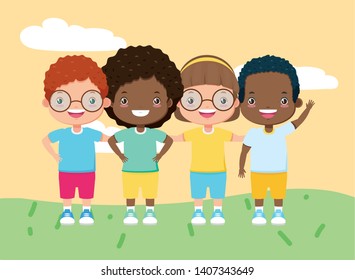 girls and boys together happy kids zone vector illustration
