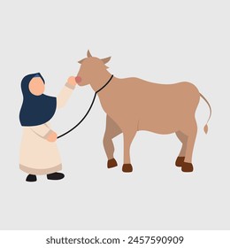 Mädchen bringen Kühe und Ziegen für den Feiertag Eid al-Adha mit