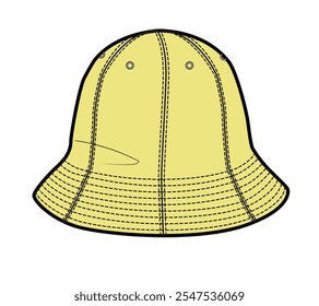 Girls bucket hat flat sketch vector mockup template.