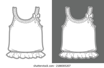 Girls camisole with ruffle details garment sketch fashion template