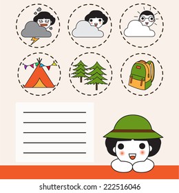 Girl's Camping paper note illustration set