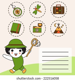 Girl's Camping paper note illustration set