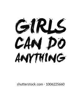 Girls Can Do Anything Brush Typography Fashion Slogan with pearl for T-shirt and apparels graphic vector Print. isolated in pink background