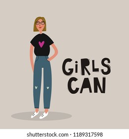 Girls Can Vector illustration and lettering