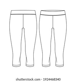 Girls Capri Length Legging fashion flat sketch template. Women Active wear knee Legging Technical Fashion Illustration