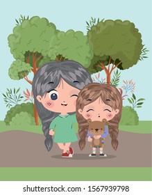 Girls cartoons design, Kids friendship childhood little people lifestyle and person theme Vector illustration