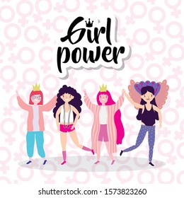 Girls cartoons design, Power strong woman female feminism freedom and fight theme Vector illustration