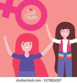 Girls cartoons design, Power strong woman female feminism freedom and fight theme Vector illustration