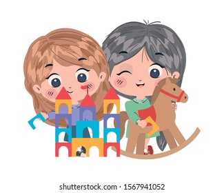 Girls cartoons design, Toys childhood play fun kid game gift and object theme Vector illustration