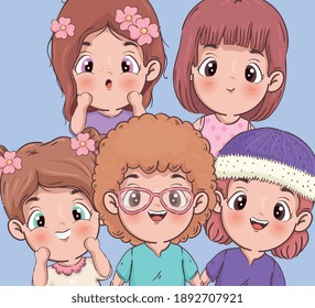 Girls cartoons icons design, Kid childhood little and people theme Vector illustration