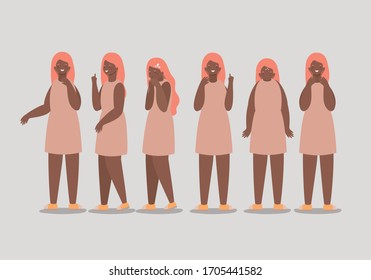 Girls cartoons and some with dry cough fever and fatigue design, Kid childhood little people lifestyle casual person and cute and young theme Vector illustration