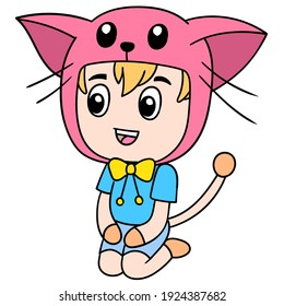 girls in cat costumes are stylish to be cute animals, vector illustration art. doodle icon image kawaii.