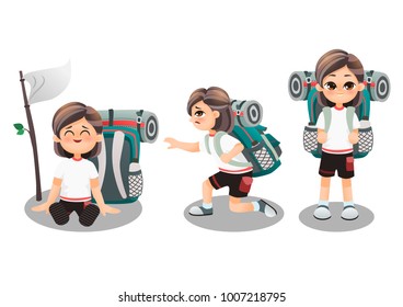 The girls character set design of vector. Cartoon style. 