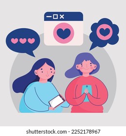 girls chatting with smartphone vector style