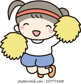 Girls cheering by jumping at the athletic meet
