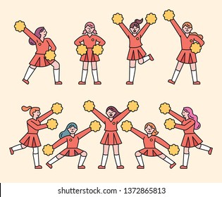 Girls cheering. flat design style minimal vector illustration