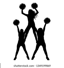 Girls of cheerleading made a pyramid silhouette isolated, vector illustration 