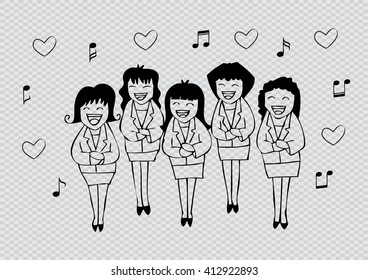 Girls chorus in action. Hand drawing illustration.