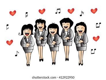 Girls chorus in action. Hand drawing illustration.