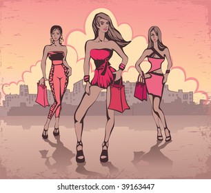 Girls in the city. Shopping