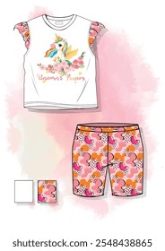 girls clothes design. tshirt and tights design. unicorn pattern and more