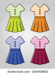 Girls Clothing Sets Summer, Casual Suits For Girls, Cute Women Dress Illustration Vector