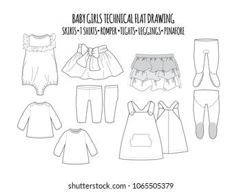 GIRLS CLOTHING TECHNICAL FLAT DRAWING