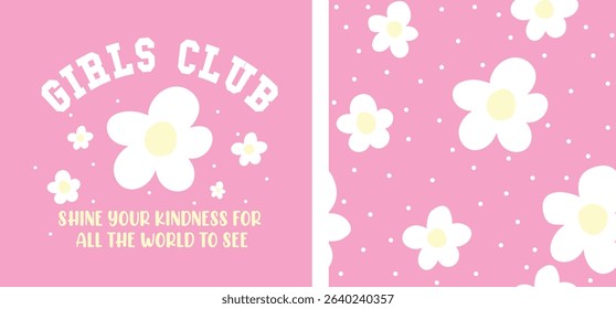 Girls Club college style vintage typography slogan with cute daisy flowers. Vector illustration design for slogan tee,, fashion print, poster, sticker, card,gift and other uses.
