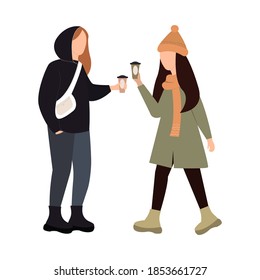 Girls with coffee for a walk.