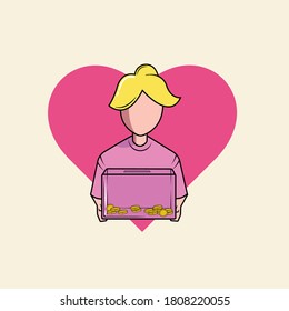Girls Collecting money. Charity Day Character Vector Image for Icon, Illustration and Sticker