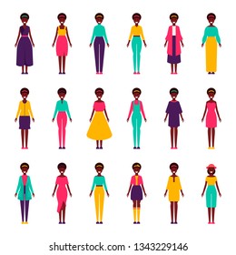 Girls with a collection of clothes. African American. Bright sets. Vector illustration.