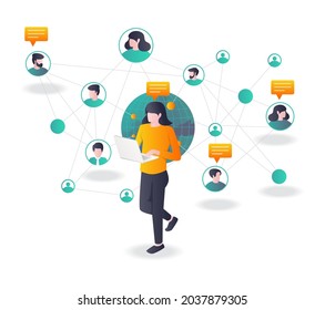 Girls communicate with multiple networks