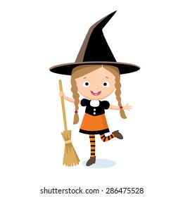 girl's costume for halloween with broom