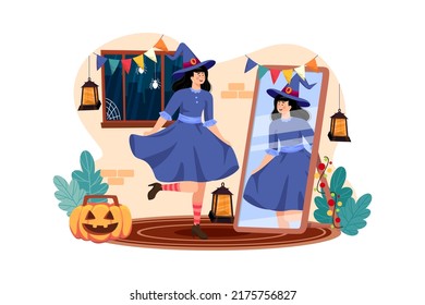 A girl's costume for Halloween Illustration concept. A flat illustration isolated on white background