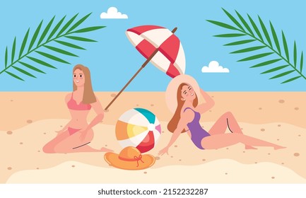 girls couple tanning on the beach