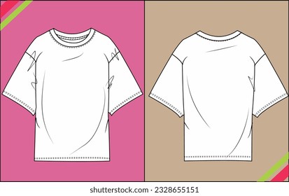 GIRLS CREW NECK OVERSIZED SLEEV SKETCH FASHION TEMPLATE TECHNICAL ILLUSTRATION