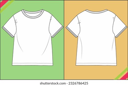 GIRLS CREW NECK TEE FLAT SKETCH FASHION TEMPLATE TECHNICAL ILLUSTRATION