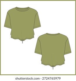Top de cuello redondo para niña con cintura elástica y cuerda ajustable