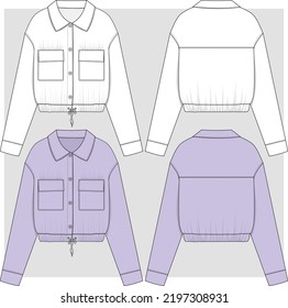Girls crop shirt with full sleeve flat sketch