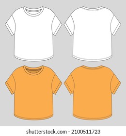 Girls Crop tee with  drop shoulder flat sketch